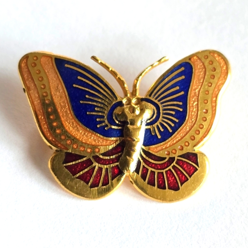 Vintage MMA butterfly brooch insect bug moth gold tone enamel jewelry